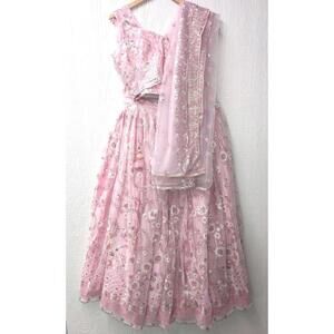 Embellished Pink Lehenga Set with Dupatta